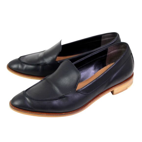 Everlane BLACK GENUINE LEATHER LOW HEEL ALMOND TOE SLIP ON LOAFER SHOES Size 8.5 - Picture 2 of 11